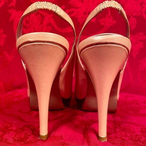 PINK LEATHER SHOES SLING BACK OPEN TOE PLATFORM 9 - Picture 6 of 7